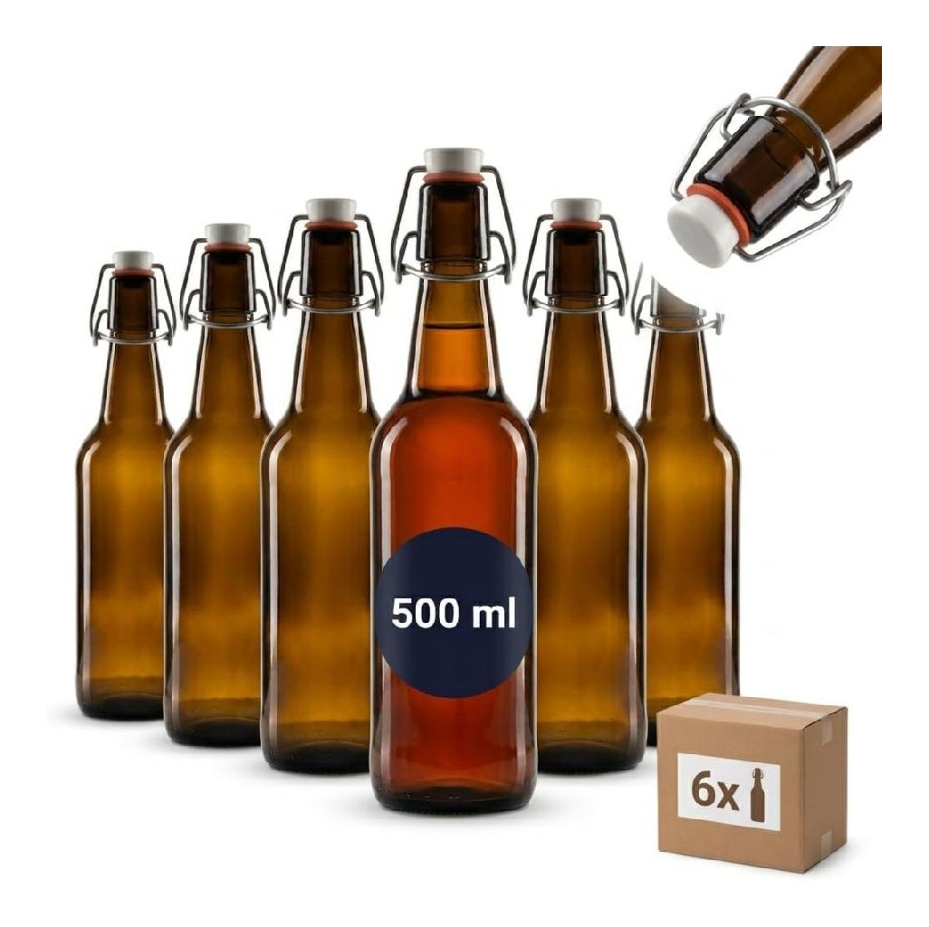 Lot 6 bouteilles en verre 500 ml antique possédant bouchon pivotant Bouteilles dans verre brun du 05 l à remplir Bouteilles à bouchon mécanique pour jus bière ainsi que boissons maison BF500A