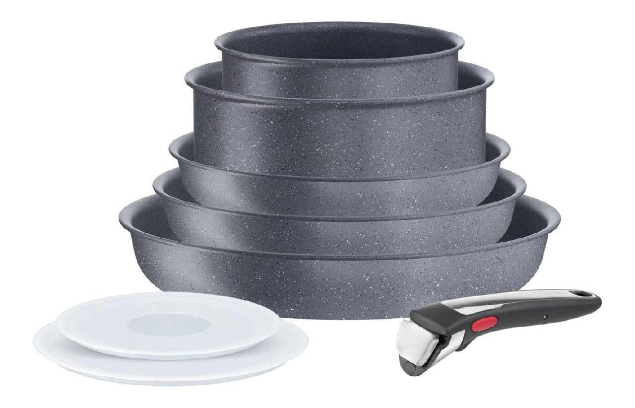 Natural On Ingenio Batterie du cuisinette Induction 8 pièces Set de casseroles et poêles avec poignée amovible brevetée Cuisson polyvalente four ainsi que plaque Gain du place empilable