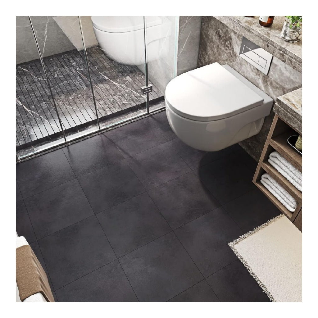15 FunStick 30x30CM Dalles PVC Adhesives Sol Carreaux du Ciment Sol PVC Gris Foncé Beton Autocollant Stickers Carrelage Étanche Salle de Bain Cuisine Anthracite Gris Lino Sols Adhesif Chambre Salon