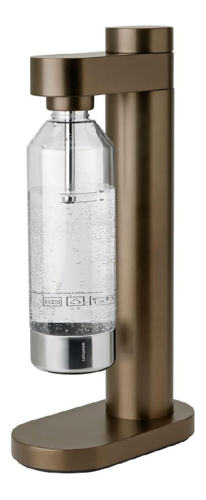 Gazéificateur d’eau avec bouteille gazéificateur haut de gamme pour liquide avec CO2 force de pétillement réglable design scandinave marron foncé métallisé